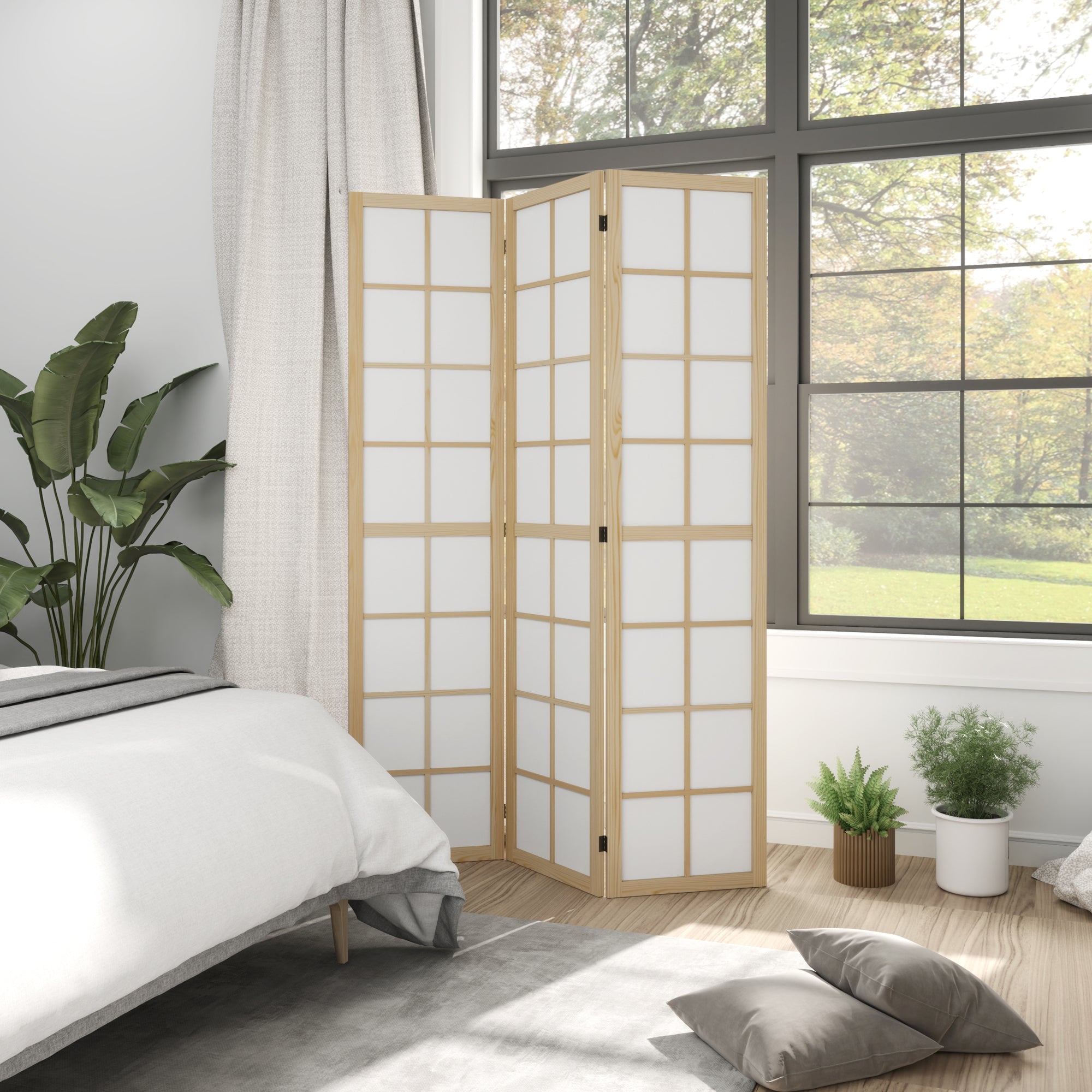 HOMCOM 3 Panel Room Divider, 5.6 ft Folding Wall Divider Room Partition for Home Office, Bedroom 