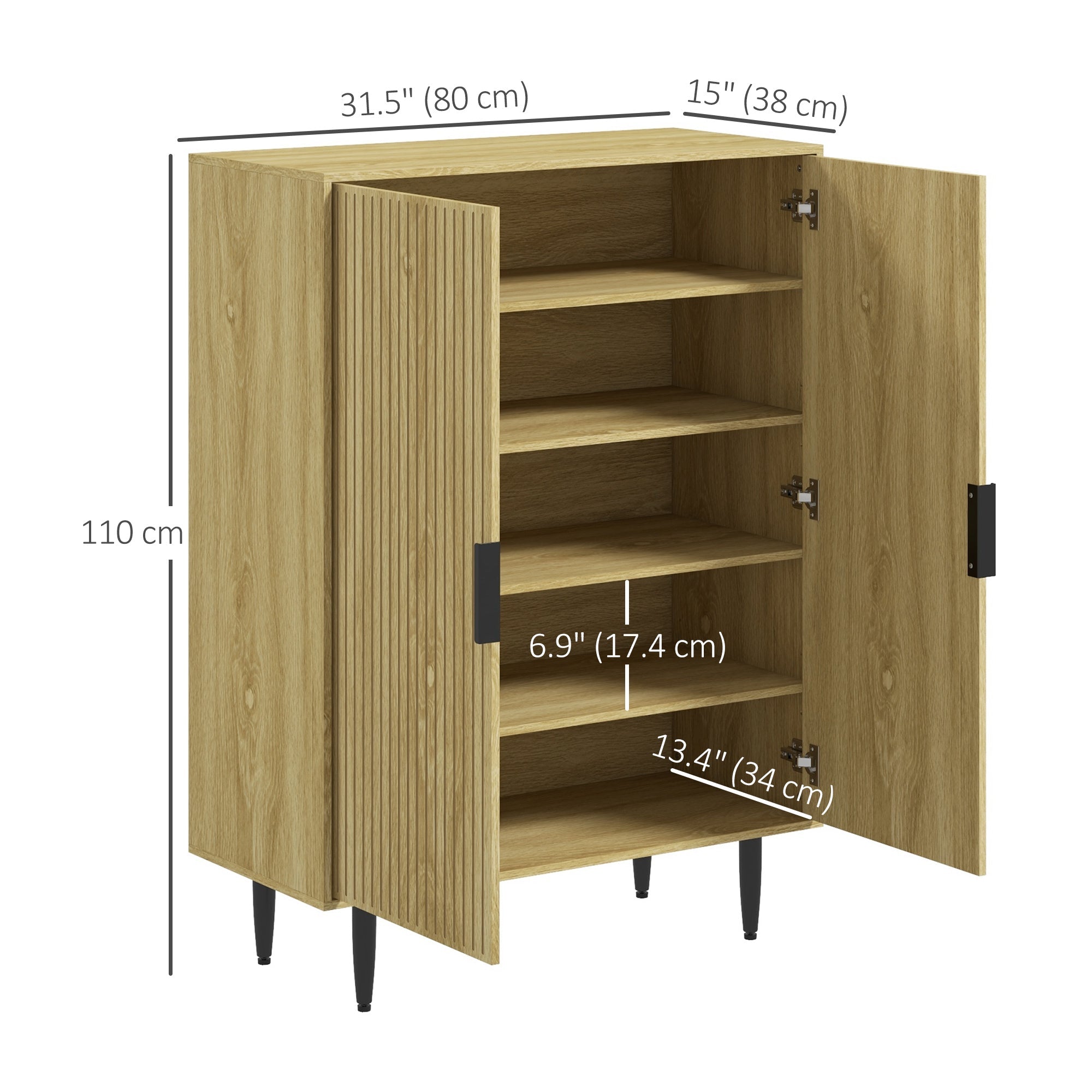 HOMCOM Entryway Shoe Storage Cabinet 5-Tier Shelving Adjustable Shelves for 15 Pairs Oak 
