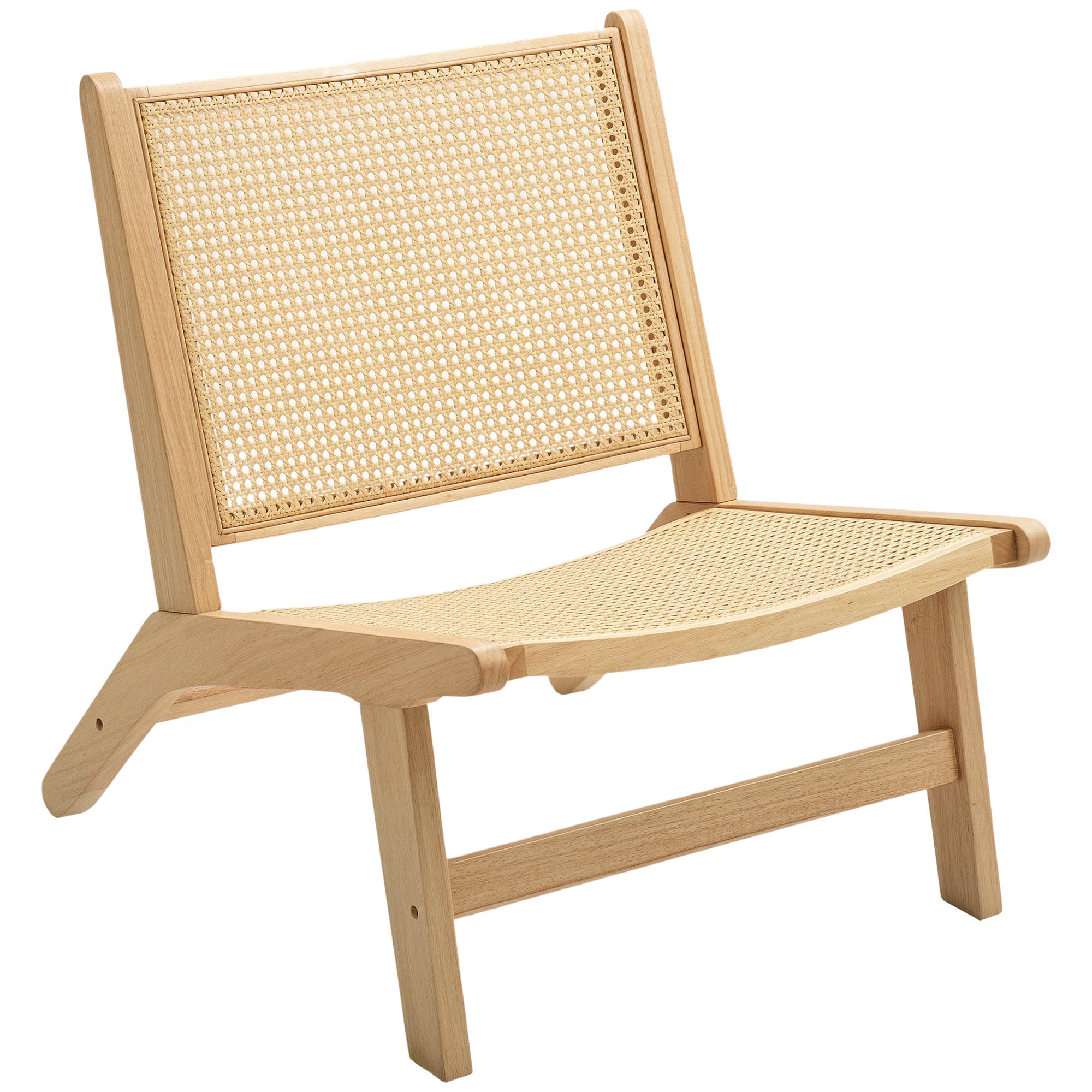 HOMCOM Rattan Accent Chair, Mid-Century Leisure Chair with Rubber Wood Frame, for Bedroom Living Room, Natural 