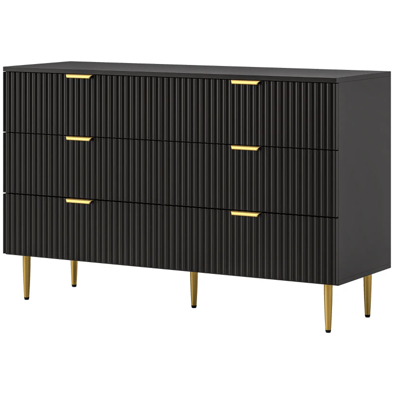 Modern Chest of Drawers 6 Drawer Dresser for Bedroom with Gold Legs and Handles, Black