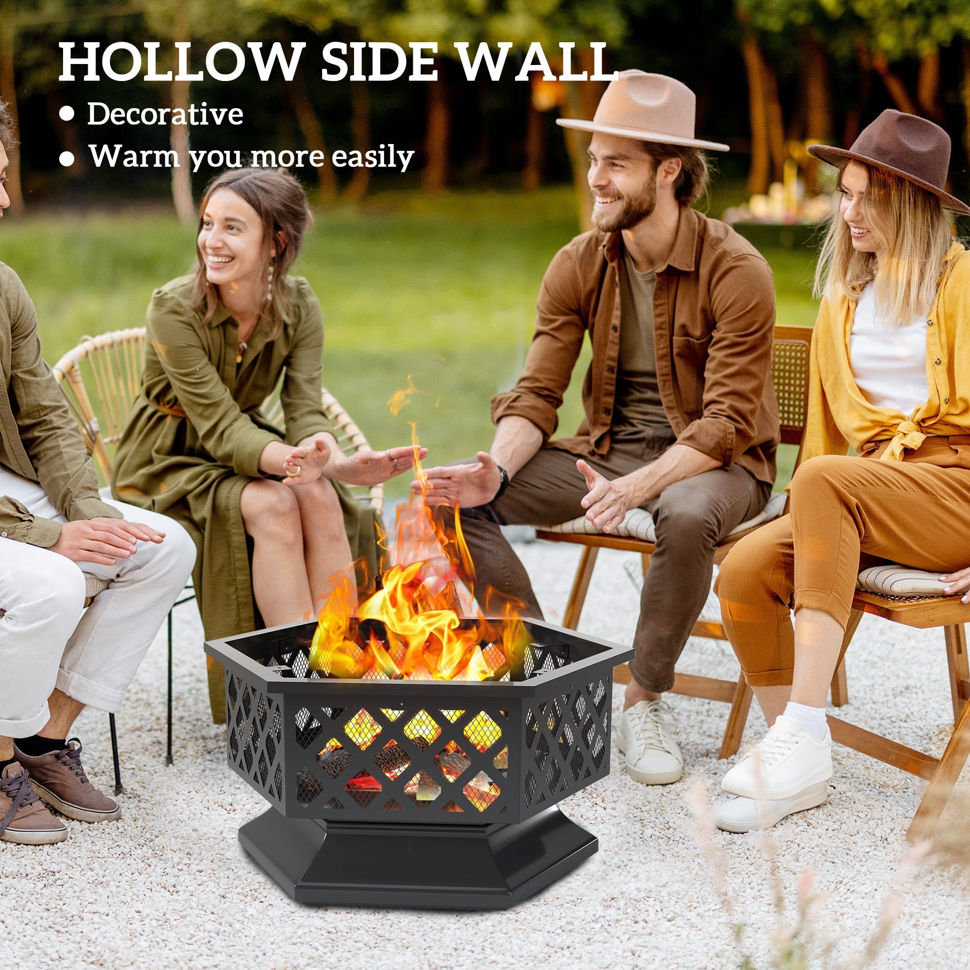 Outsunny 28" Outdoor Fire Pit Wood Burning Firepit with BBQ Grill, Spark Screen, Poker for Patio Backyard Camping Picnic Bonfire 