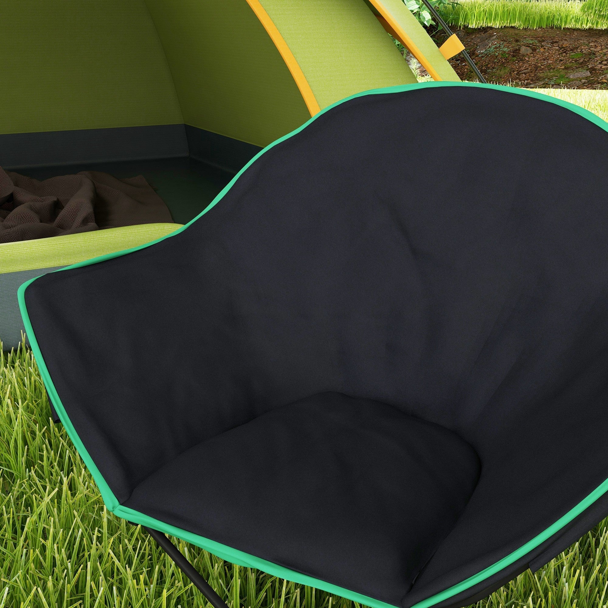 Outsunny Portable Fishing Chair: Foldable, with Carry Bag & Adjustable Footrest, Ideal for Outdoor, Beach, Picnic, Hiking, Black 