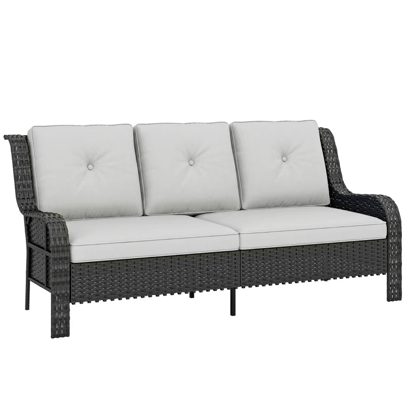 Wicker Patio Sofa with Cushions, 3 Seater Rattan Outdoor Couch for Patio, Garden, Porch, Backyard, Light Grey