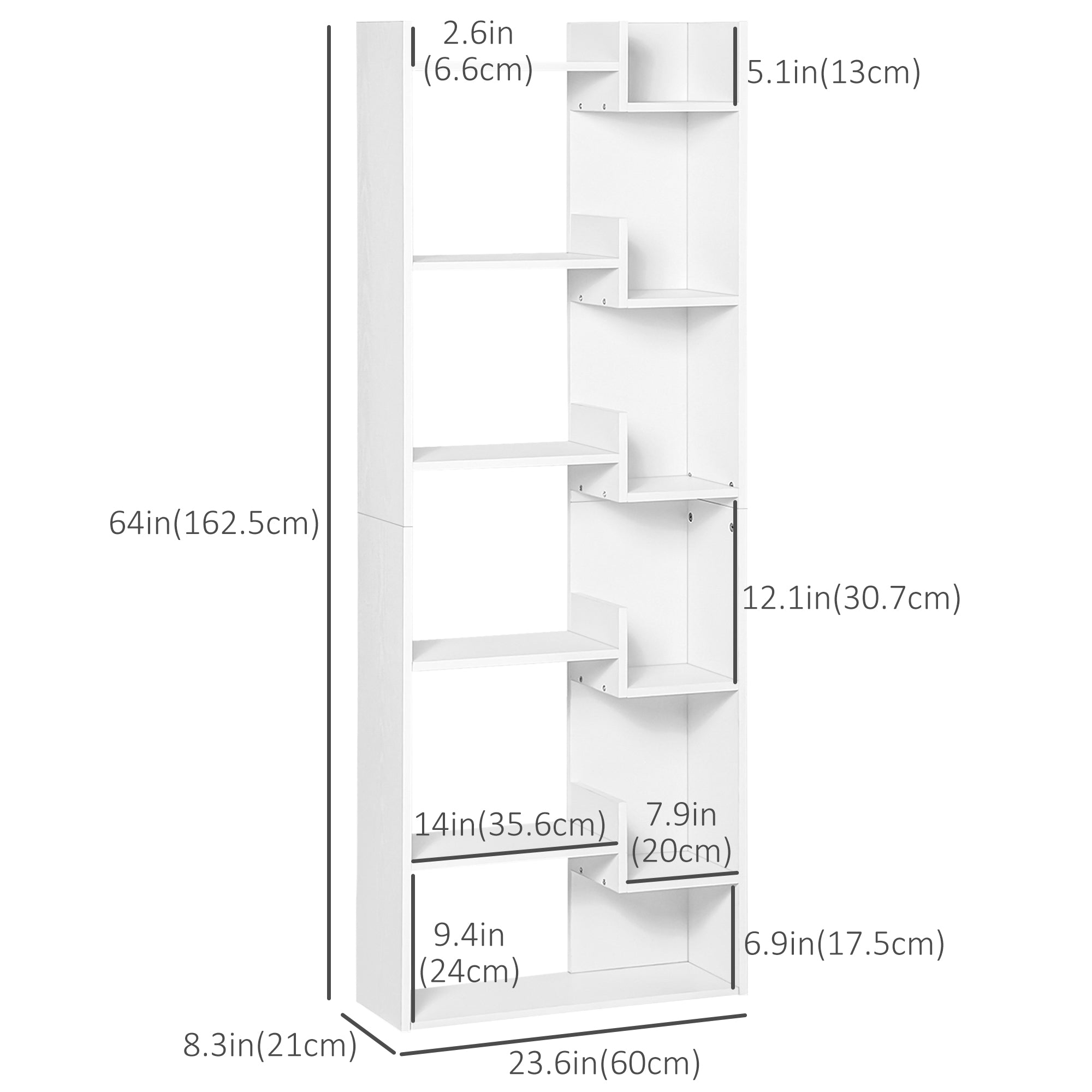 HOMCOM 6-Tier Tall Modern Bookcase: Floor Standing Shelving Unit for Living Room, Home Office, White 