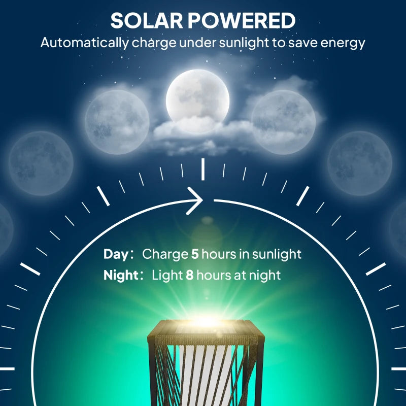 Rattan Solar Floor Lamp, Decorative Outdoor Lamp with Auto On/Off LED Lights, IP44 for Patio, Porch, Pathway, Brown