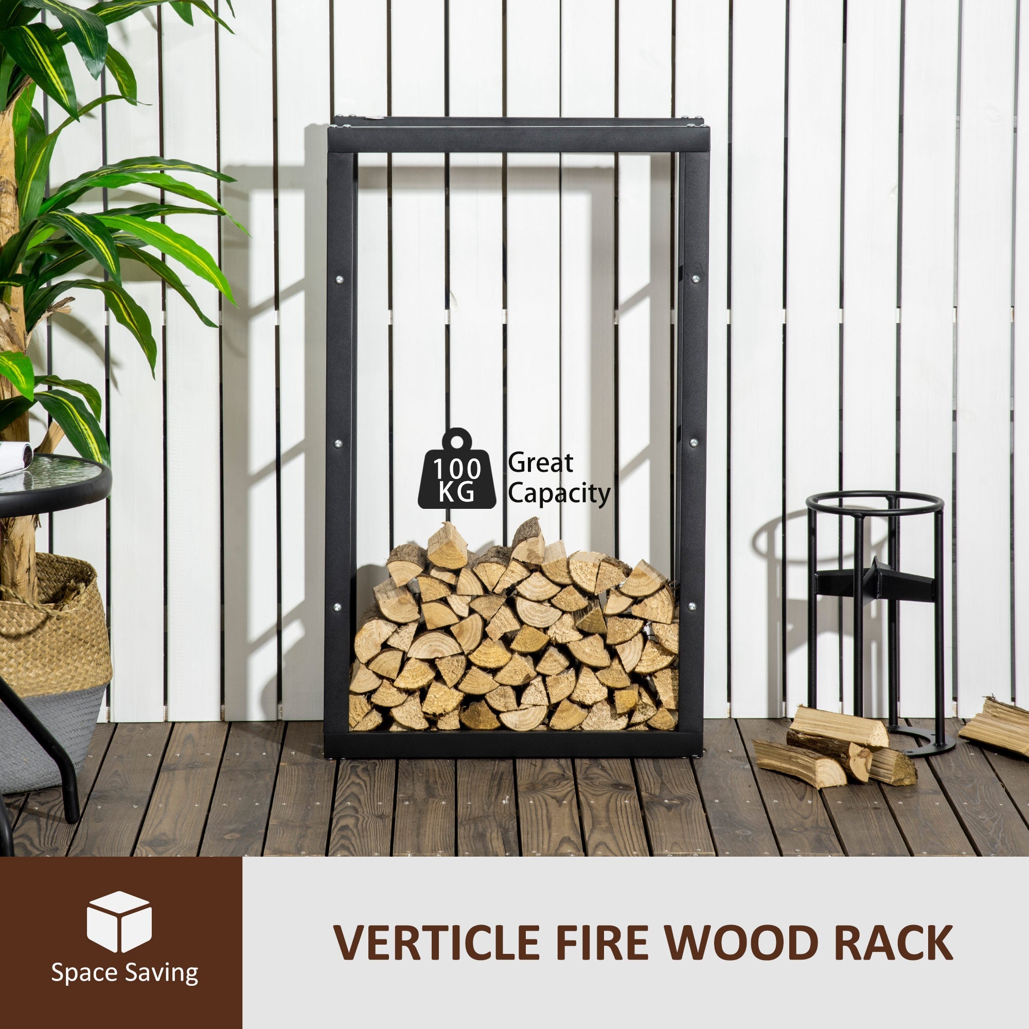 HOMCOM Durable Firewood Rack Log Holder, 23.6" Fireplace Storage with Handles, Heavy-Duty 220 lbs. Capacity, Sleek Black 