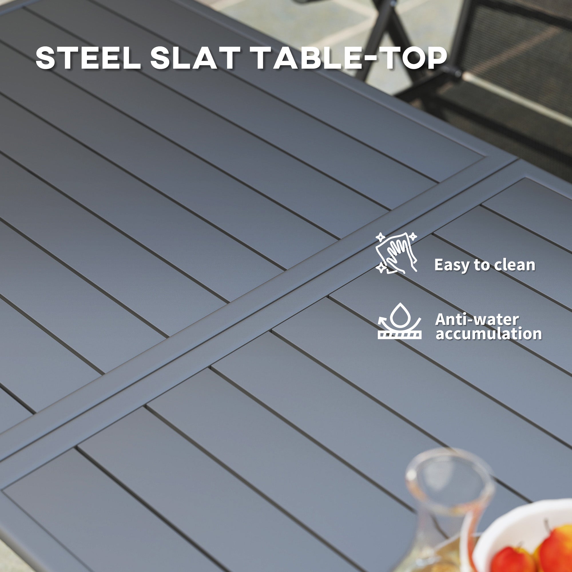 Outsunny Rectangle Patio Dining Table for 6 Person, Metal Steel Slat Outdoor Table, for Lawn, Garden, 59" x 31.5" x 29", Grey 