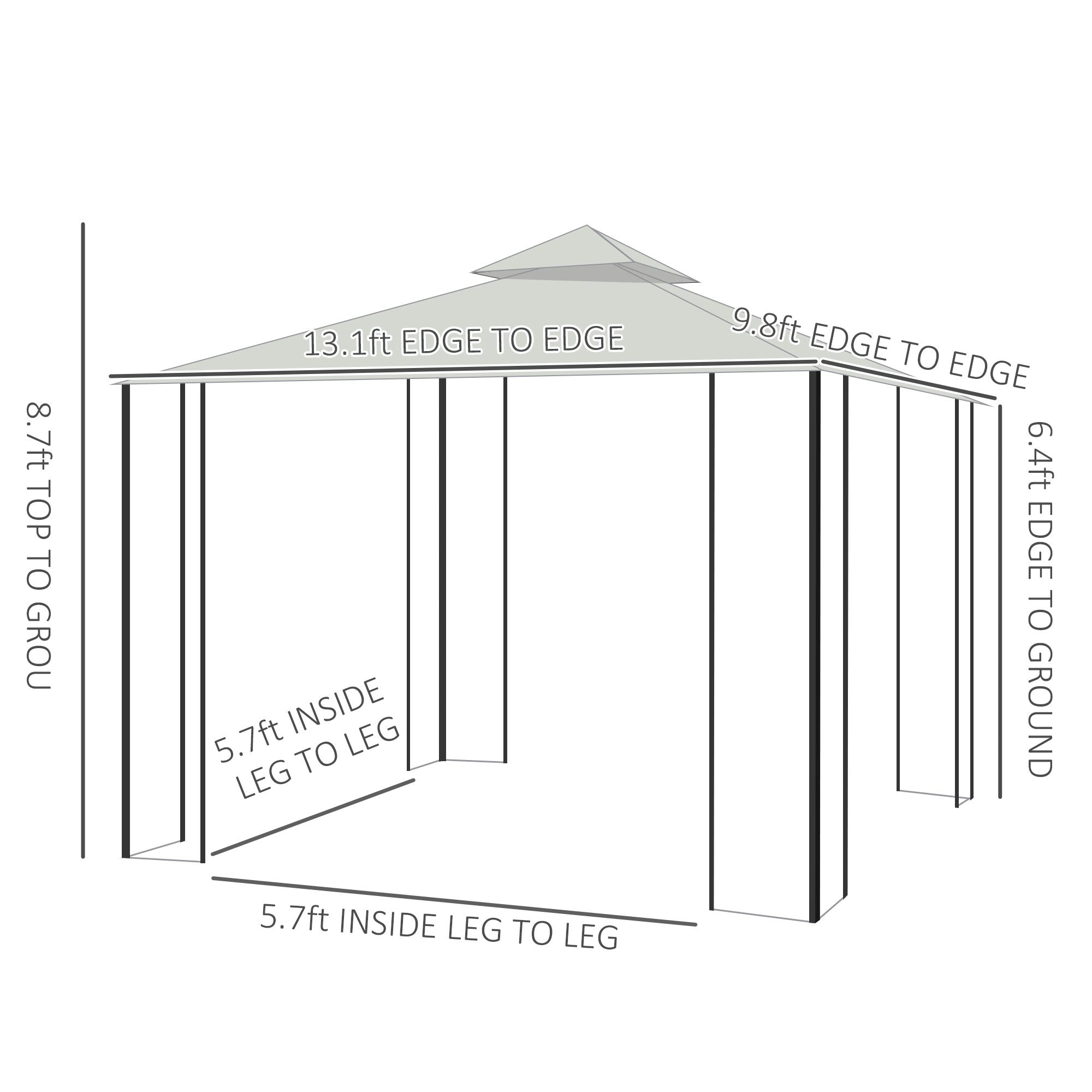 Outsunny 13'x 10' Soft-top Backyard Gazebo 2-Tiers Garden Canopy Sunshade Shelter with Curtains, Cream White 