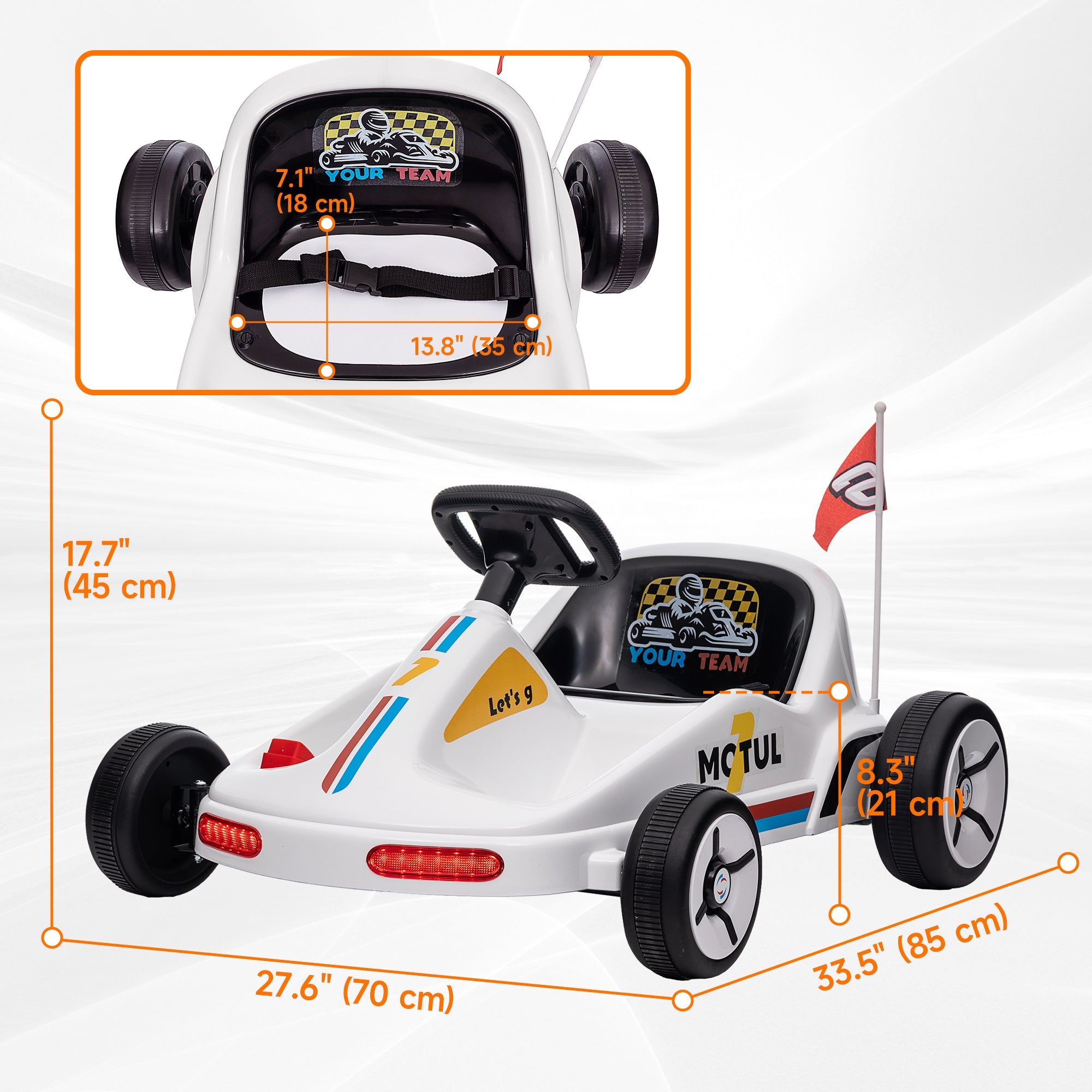 Qaba 6V Electric Go Kart for Aged 3-5 Kids with Music, Light, Horn, White 
