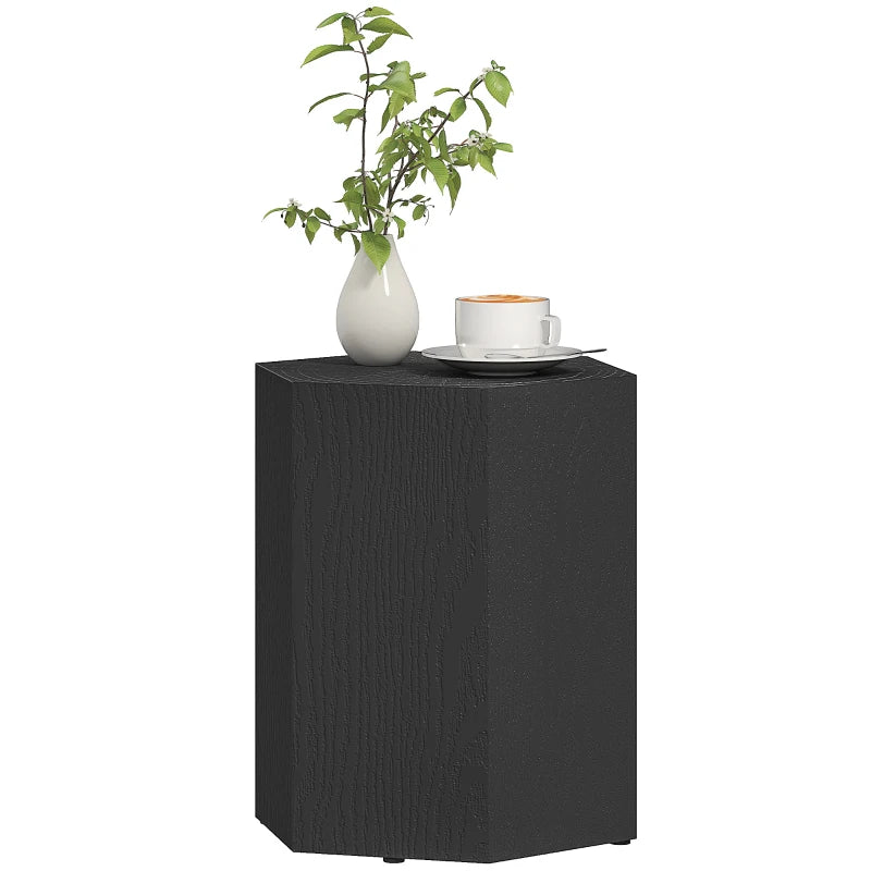 Hexagonal Side Table, Small End Table with 4 Adjustable Feet for Indoor, Outdoor, Black