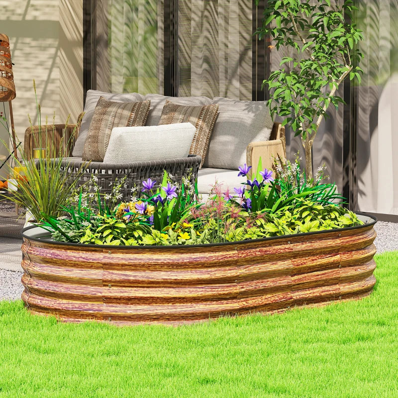 5' x 3' x 1' Large Outdoor Planter Box, Galvanized Raised Garden Bed with Metal Plant Stake, Brown Wood Effect