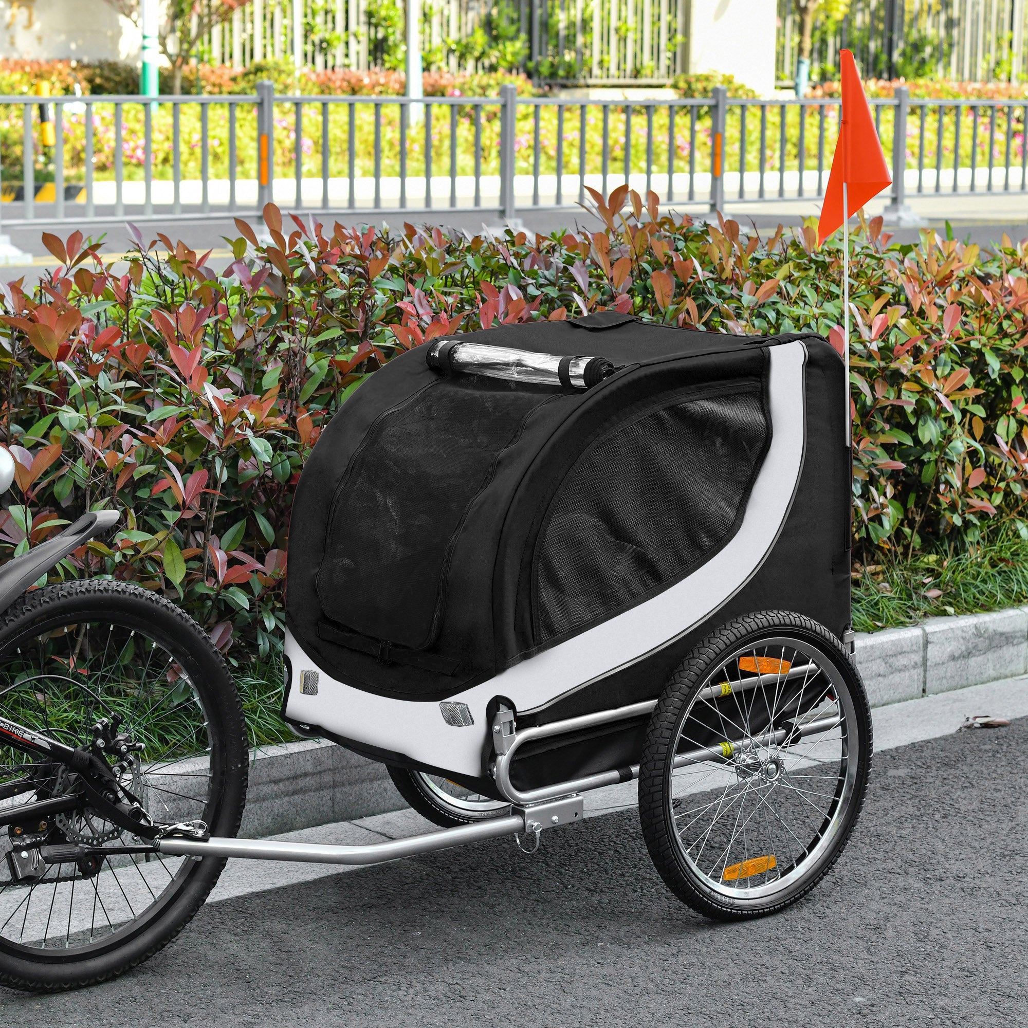 Aosom Foldable Dog Bike Trailer Pet Cart Wagon Safety Anchor Black 