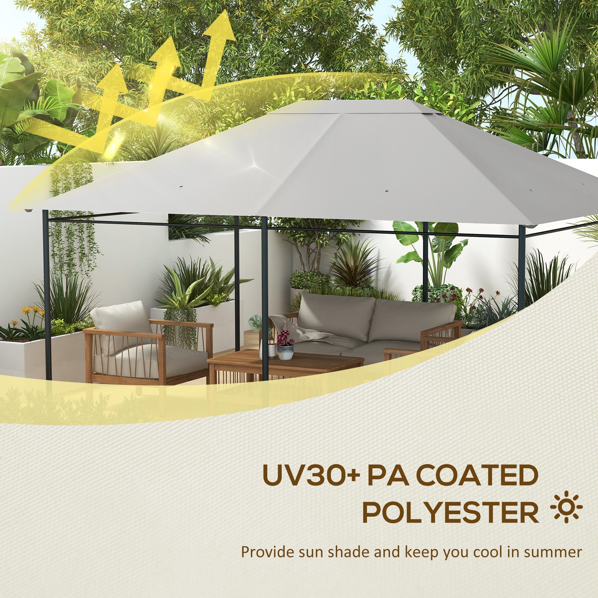 Outsunny 10x13ft Gazebo Roof Replacement Cover Top Cover Only for Outdoor Shelter Light Grey 