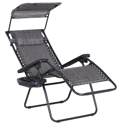 Outsunny Zero Gravity Outdoor Recliner Chair with Canopy Shade Cupholder Side Tray Dark Grey 