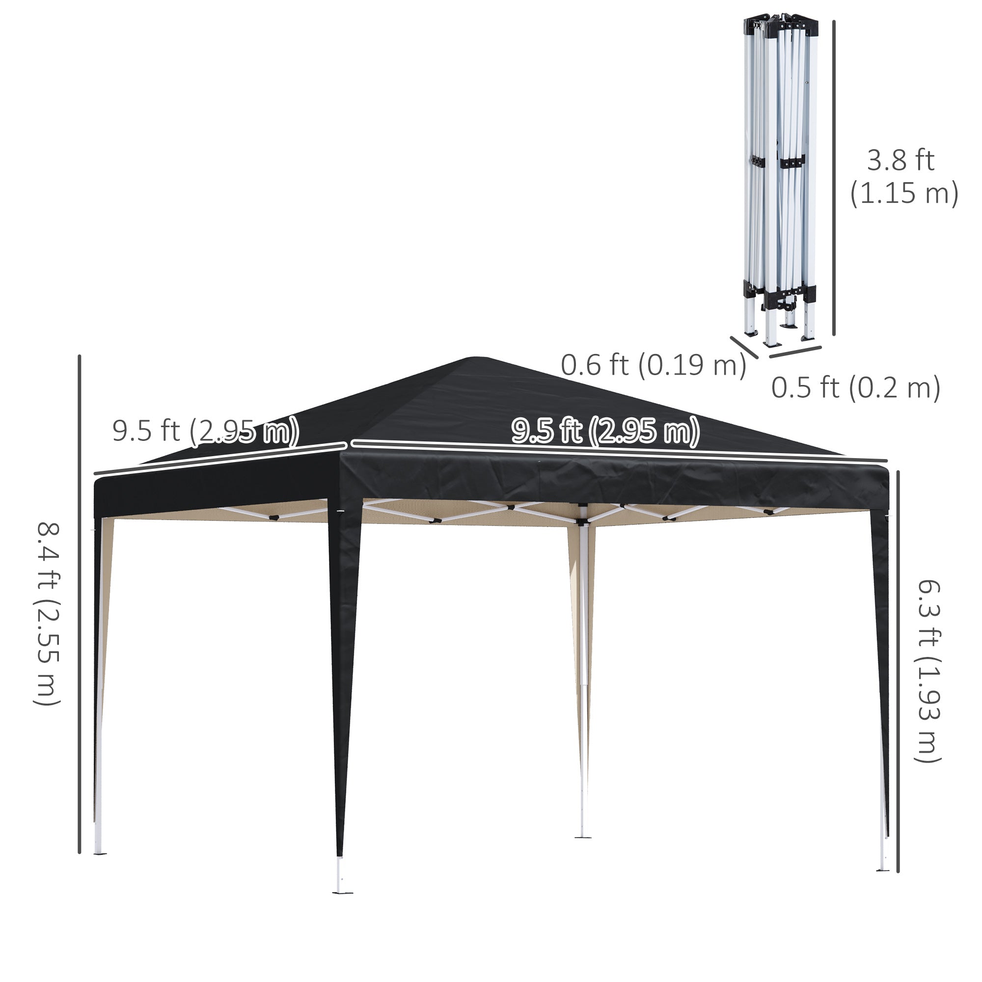 Outsunny 10 x 10ft Folding Pop Up Tent Outdoor Gazebo Canopy with Carrying Bag, Black 