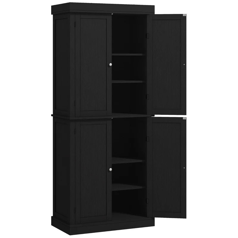 72.5" Freestanding Kitchen Pantry Cabinet with 4 Doors, Black