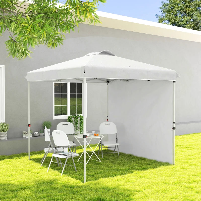 8 x 8 ft Pop Up Canopy with 1 Sidewall, Carry Bag and 4 Sand Bags, Height Adjustable Instant Sun Shelter, White