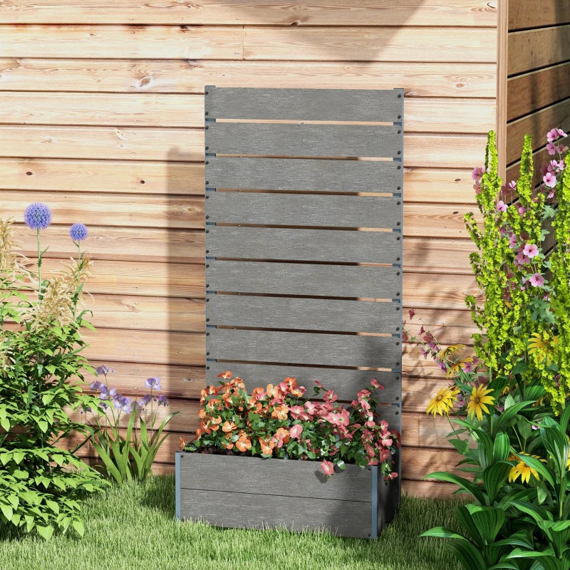 Raised Garden Bed with Trellis, Freestanding Elevated Planter Box for Climbing Vines, 28" x 15" x 59", Dark Grey