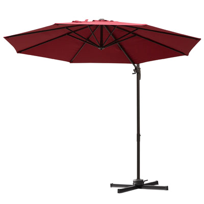 Outsunny 10ft Cantilever Patio Umbrella with 360° Rotation, Crank & Cross Base for Garden Deck Pool Backyard, Wine Red 