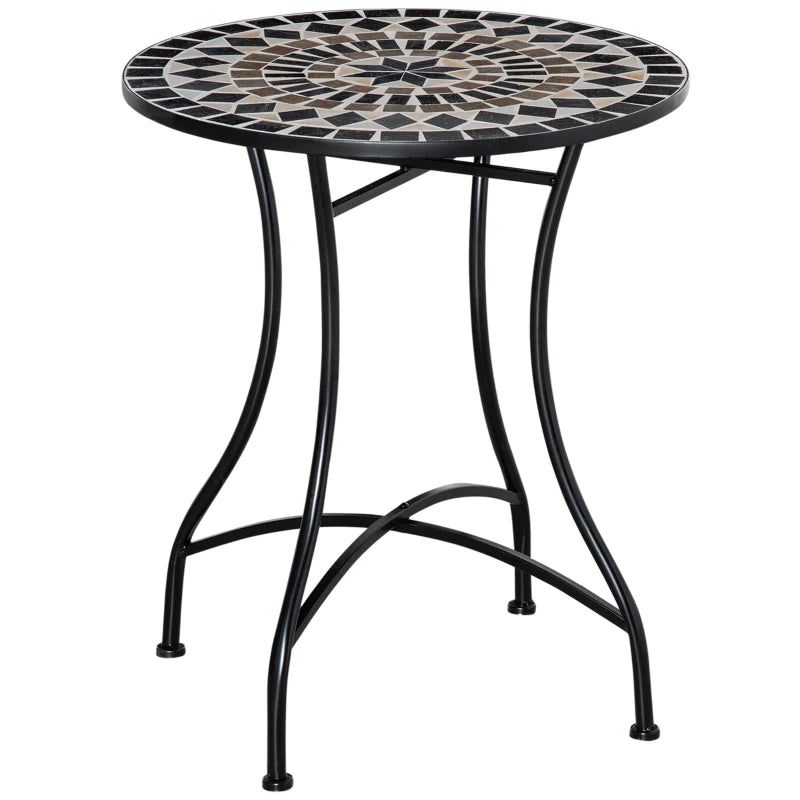 Mosaic Patio Table, Round Coffee Table with Metal Frame, Garden Furniture for Outdoor, Poolside, Black