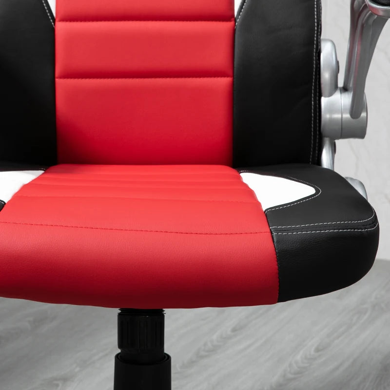 Racing Gaming Chair PU Leather Office Chair Executive Computer Desk Chair with Adjustable Height, Flip Up Armrest, Swivel Wheels, Red
