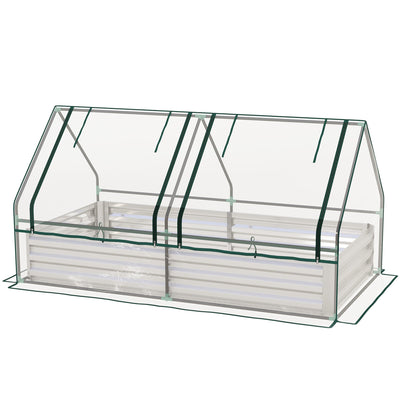 Outsunny 6' x 3' Metal Planter Box with Cover, Raised Garden Bed with Mini Greenhouse for Herbs, Vegetables, Clear and Silver 