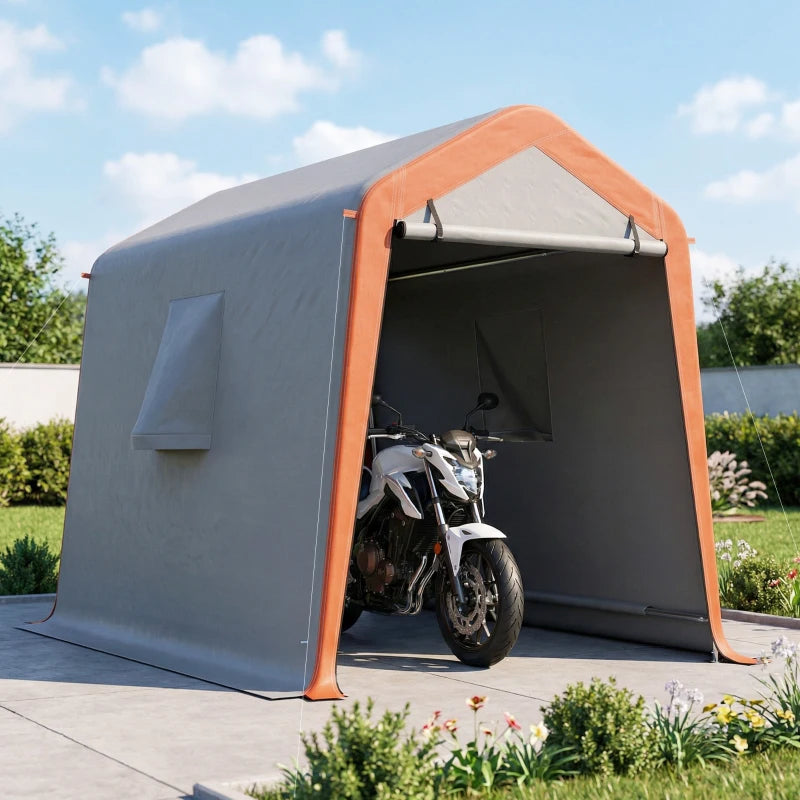 6' x 8' Portable Shed, Outdoor Storage Shed Tent with Doors, Windows, Waterproof Motorcycle Bike Tent, Light Grey