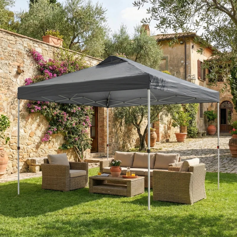 Pop Up Canopy Waterproof Canopy Tent with Carrying Bag for Parties Garden BBQs 9.8' x 9.8', Dark Grey