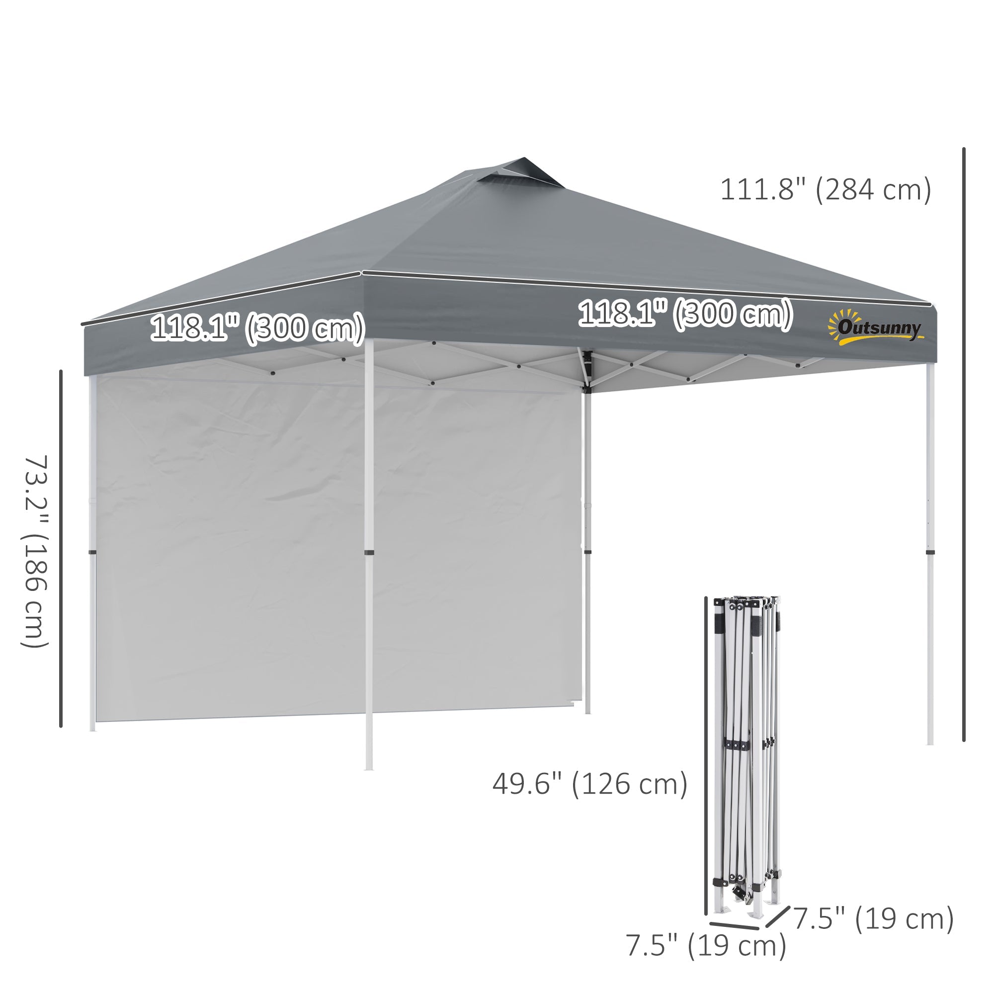 Outsunny 10' x 10' Pop Up Canopy Tent with Adjustable Height, 1 Sidewall, and Wheeled Carry Bag for Outdoor, Garden, Patio, Grey 