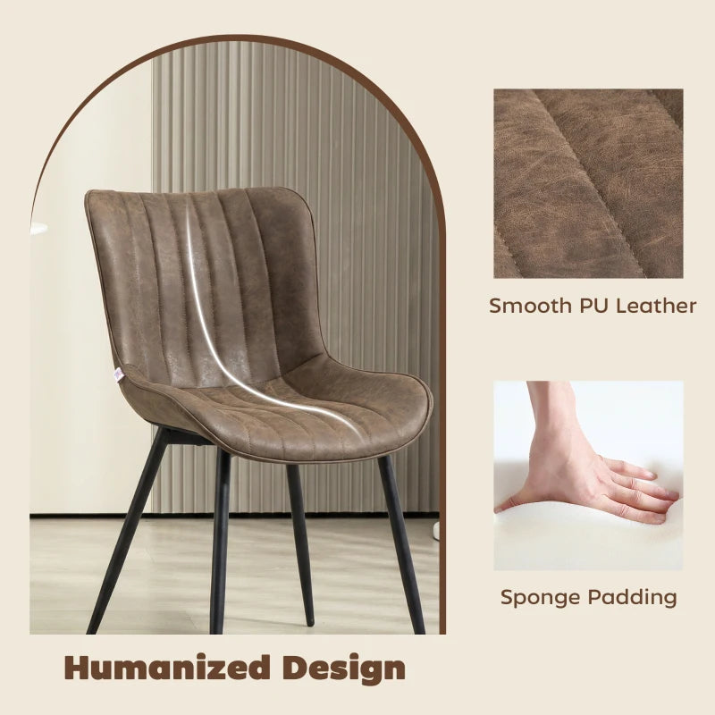 Dining Chairs Set of 4, PU Leather Upholstered Kitchen Chairs with Backrest and Steel Legs for Dining Room, Brown