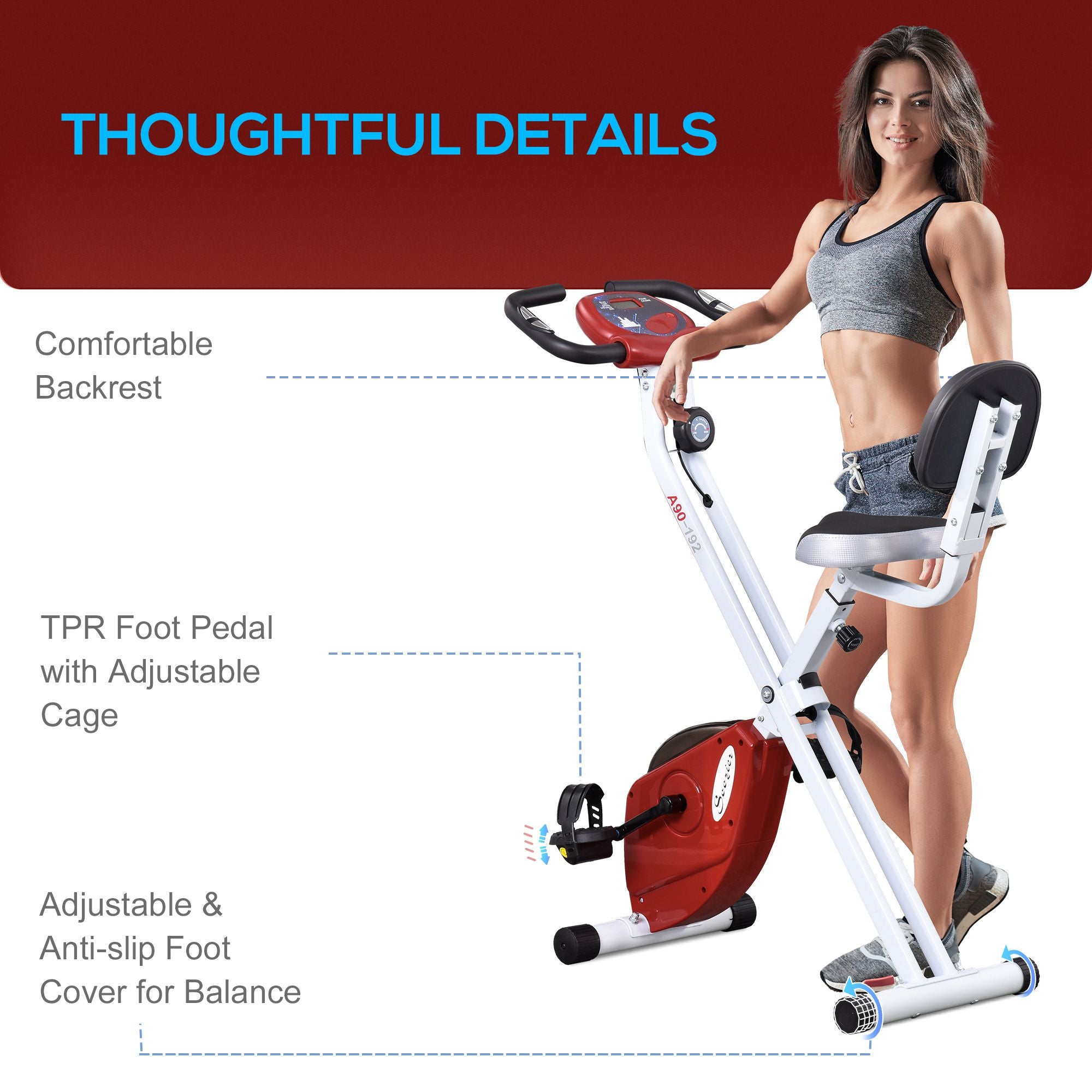 Soozier Cycle Supremacy: Foldable Upright Exercise Bike with 8 Magnetic Resistance Levels, Red 