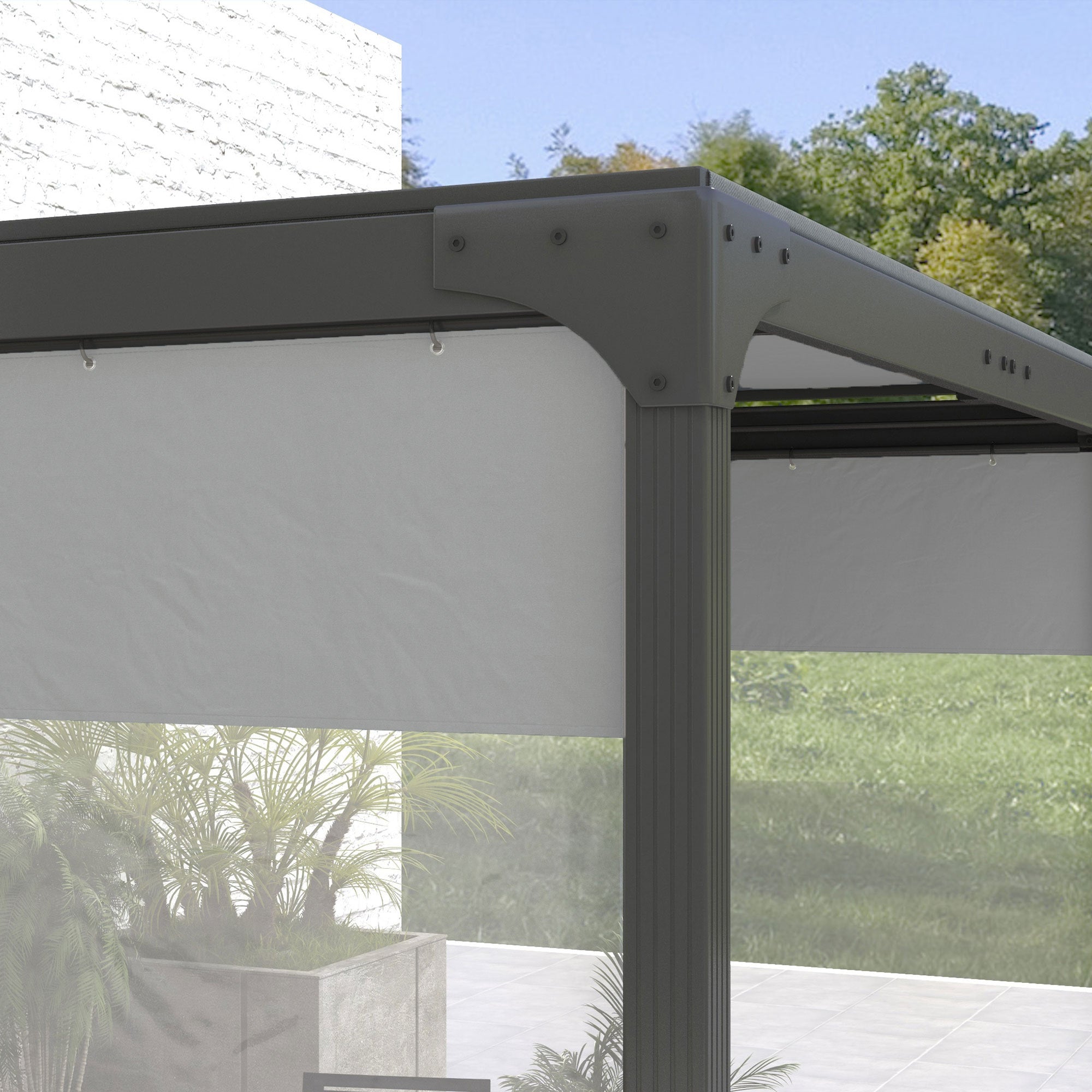 Outsunny Pergola Gazebo Curtains for 10' x 10' Pergola, 2 Pack Side Panels Replacement with Large Windows and Zipped Doors 