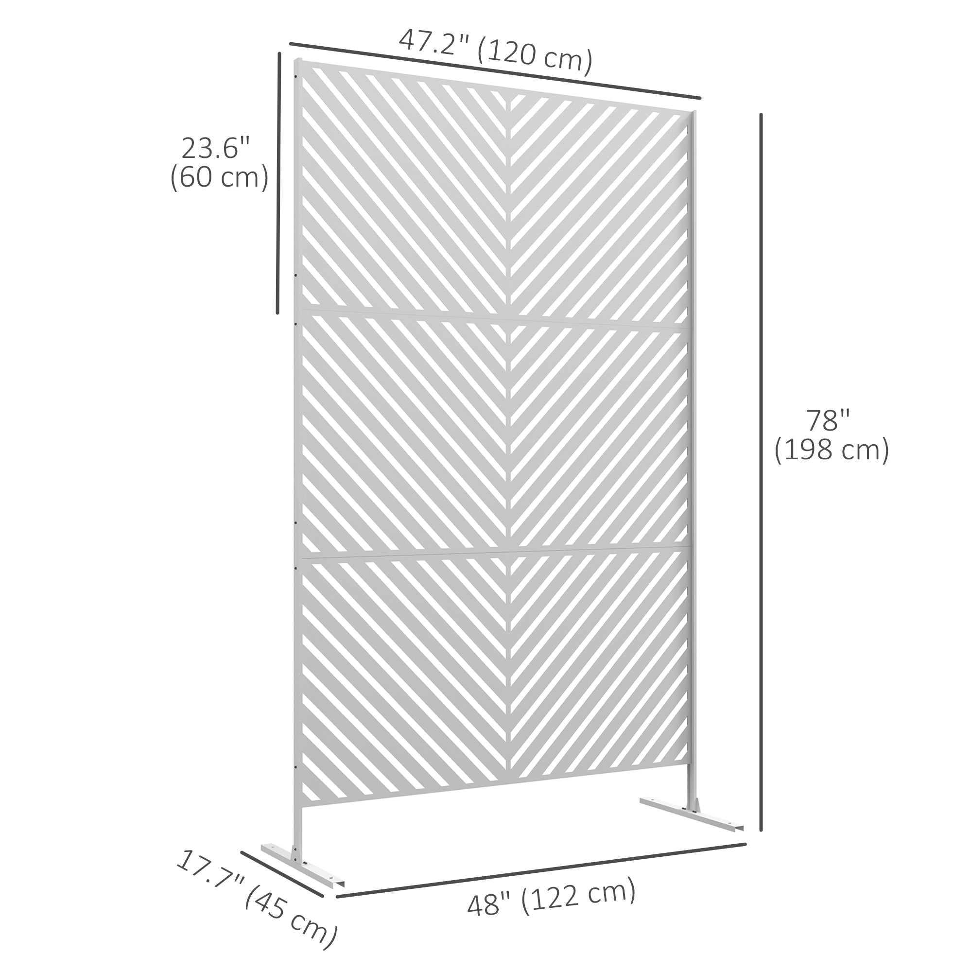 Outsunny 6.5FT Decorative Outdoor Divider, Metal Privacy Screen with Stand, Triangle Style, White 