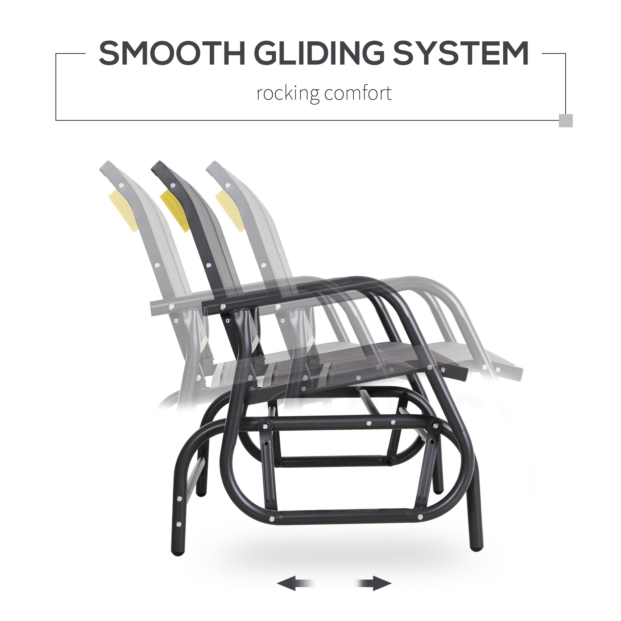 Outsunny Patio Double Glider Outdoor Steel Sling Fabric Gliding Bench Garden Swing Chair Heavy-Duty Porch Rocker Garden Loveseat Grey 
