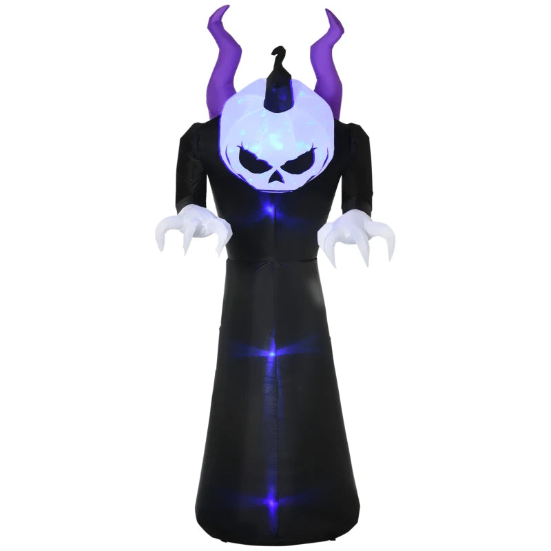Outsunny 7ft Inflatable Halloween Ghost with Horns – LED Blow-Up Yard Display with Flame Effect 