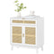HOMCOM Boho Sideboard Storage Cabinet with Rattan Doors, White