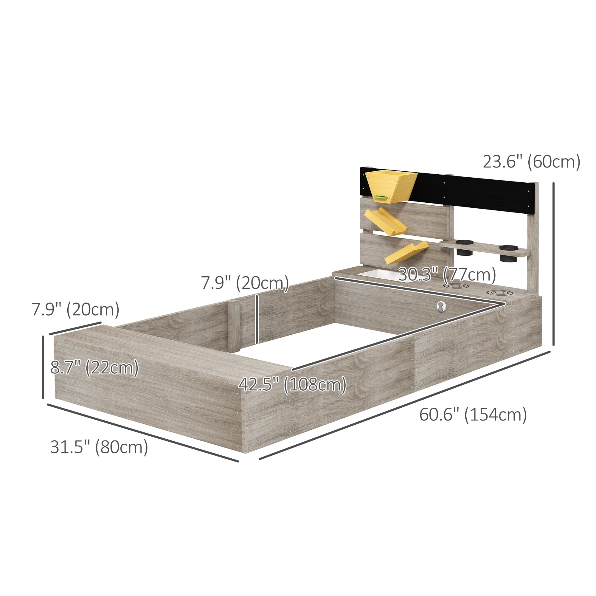 Outsunny Kids Wooden Sandbox with Protective Liner Kitchen Theme for Outdoor Garden Backyard Play 