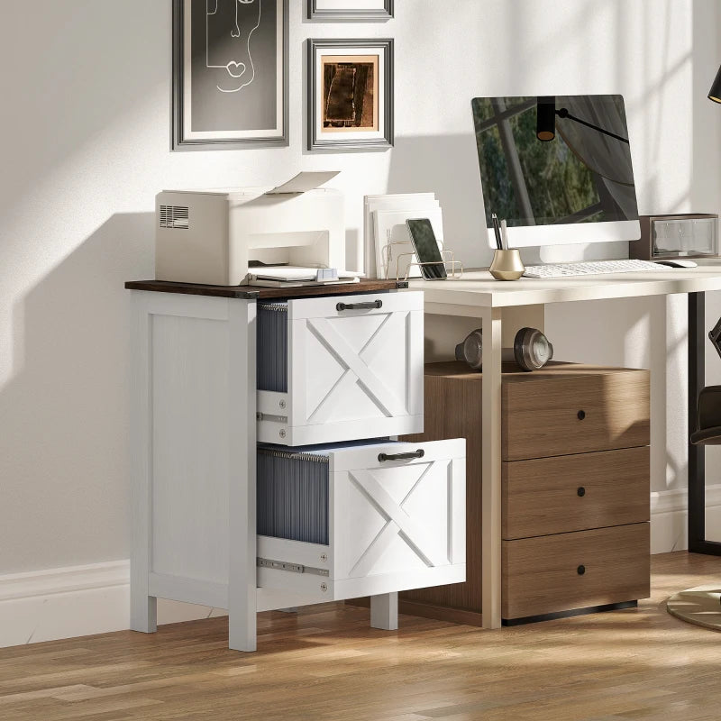 Vertical Filing Cabinet with 2 Drawers, Rustic Farmhouse Office Storage Cabinet for A4, Letter Size, Distressed White