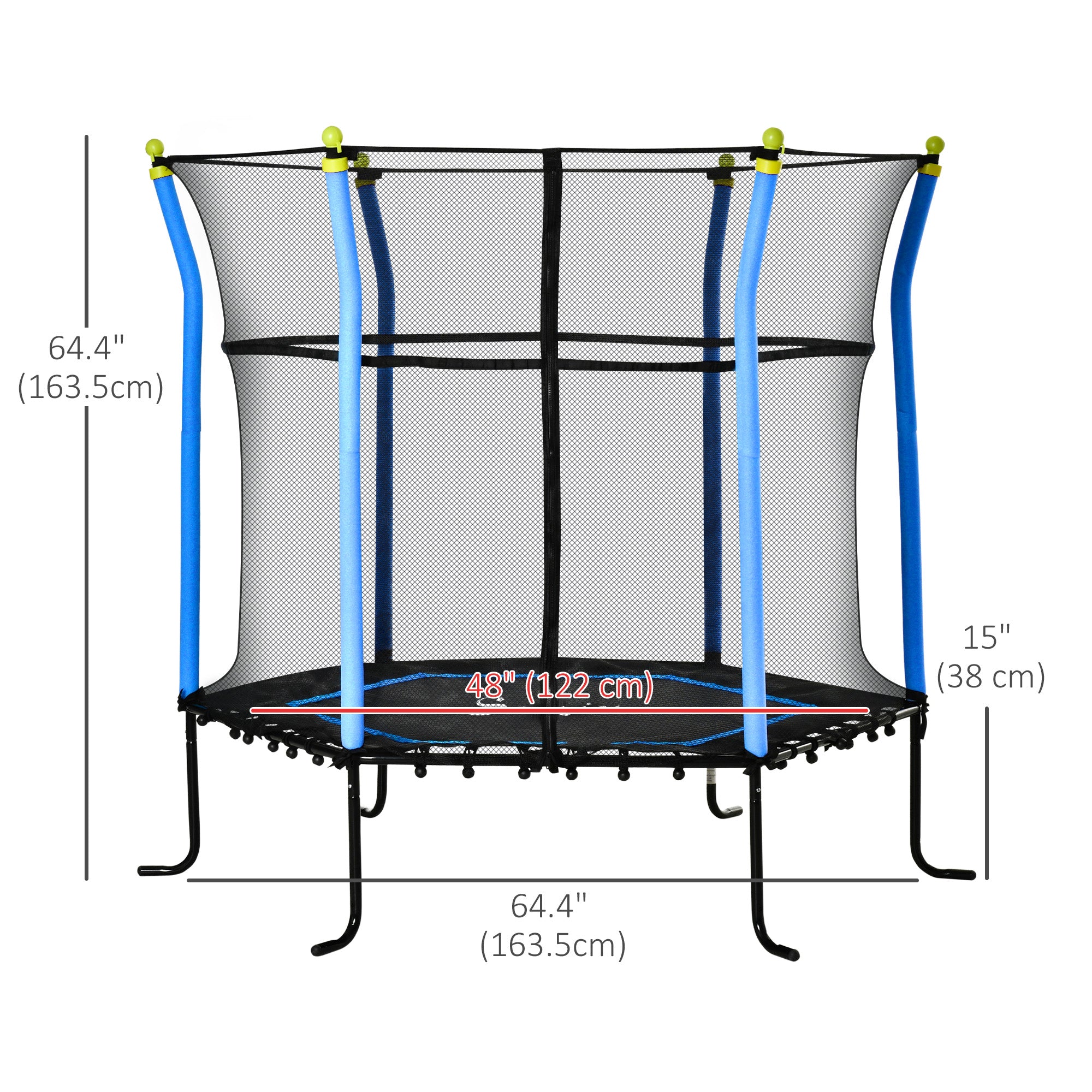 Soozier 63" Kids Trampoline Mini Indoor/Outdoor Bouncer Jumper Enclosure Net Elastic Thick Padded Pole 3-10 Years Blue 