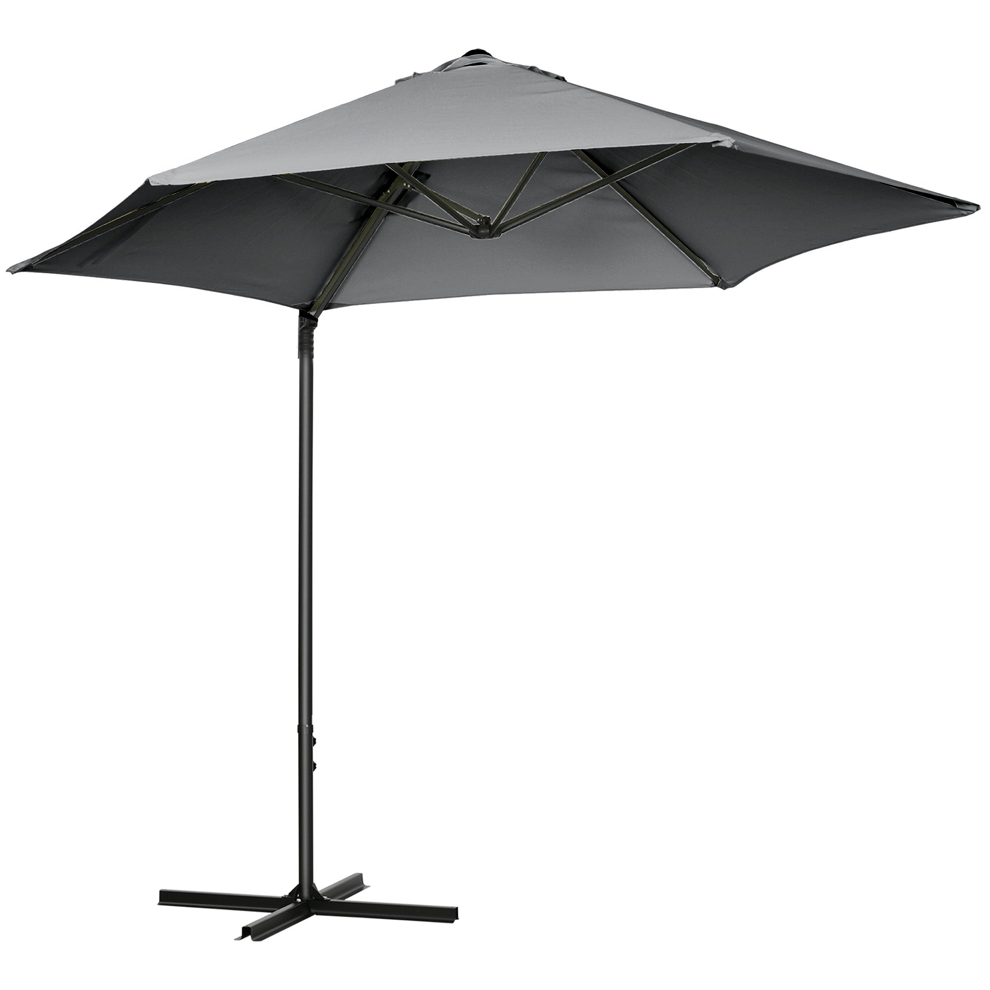 Outsunny 8.5FT Cantilever Roma Parasol Outdoor with 360° Rotation Cross Base Offset Patio Umbrella Garden Dark Grey 