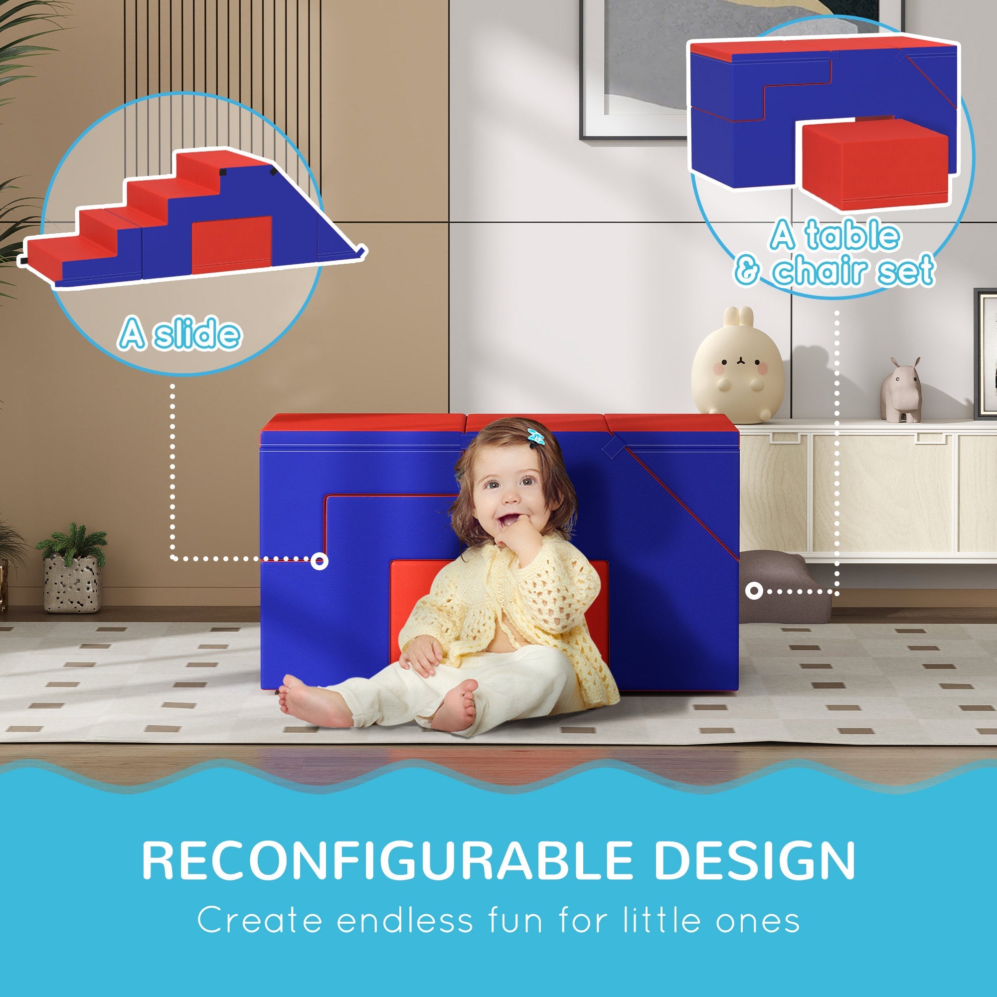 Qaba 2-Piece Soft Play Kids Foam Play Se for Crawl and Climb, Dark Blue 