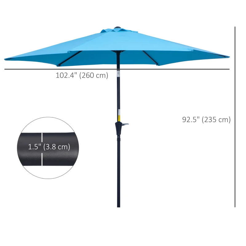 8.5' Round Aluminum Patio Umbrella Garden Parasol Market Sunshade Tilt Canopy w/ 6 Ribs, Crank Handle, Blue