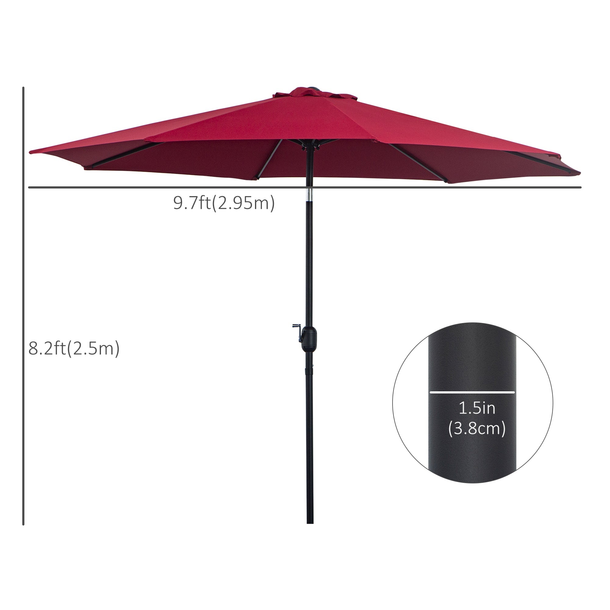 Outsunny Steel Frame Patio Umbrella: 10'x8' Round Market Garden Parasol Canopy, Wine Red 
