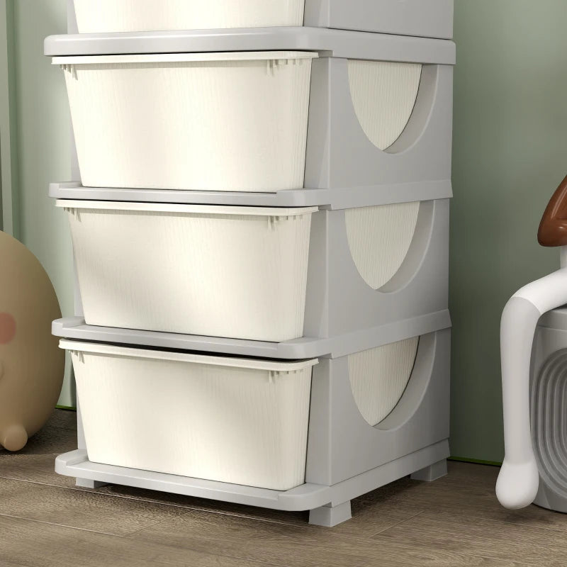 Qaba 4 Tier Kids Toy Organizer and Storage Bins with 4 Plastic Drawers, Cream White