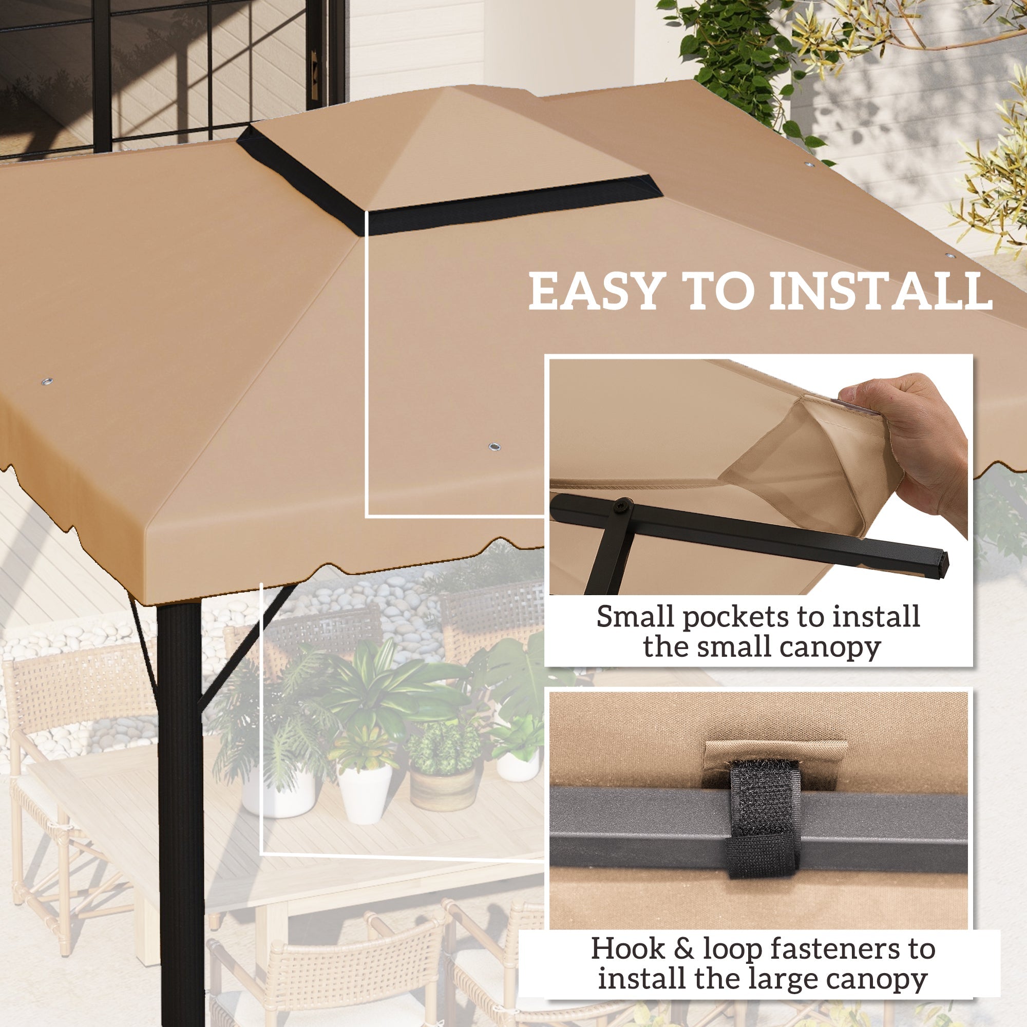Outsunny Replacement Gazebo Top 9.8x9.8, Double Vented Roof Canopy Cover for Patio Garden, Khaki - Upgrade Your Outdoor Space 