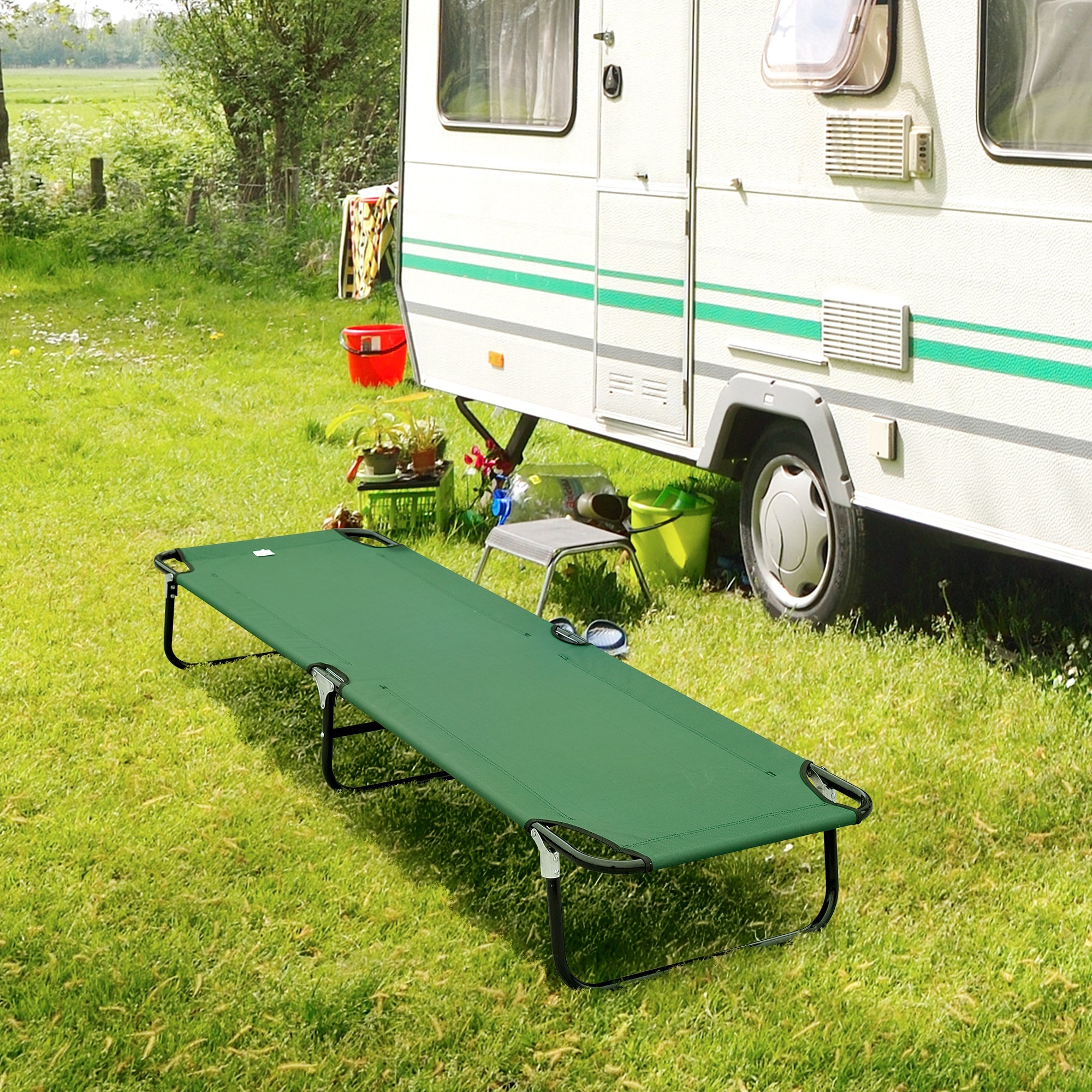 Outsunny Folding Camping Cot for Adults Portable Outdoor Sleeping Bed for Office Beach Home Green 