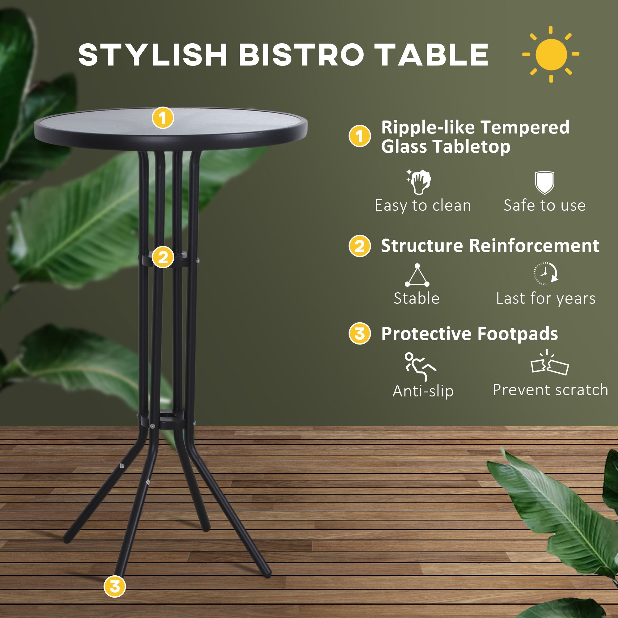 Outsunny Outdoor Patio Pub Set 3pcs Garden High Bistro Set Table 2 Bar Stools Dining Tan 