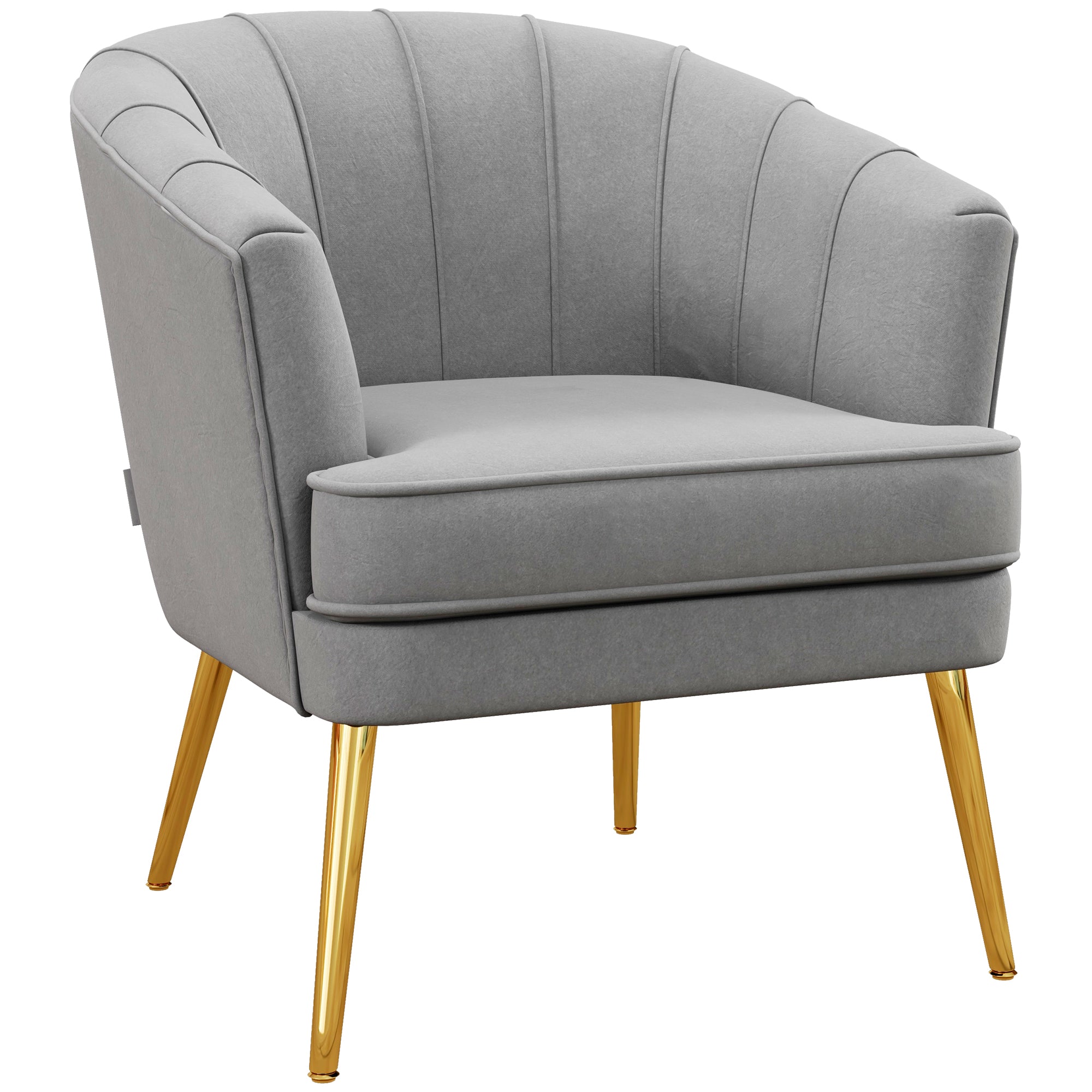 HOMCOM Elegant Living Accent: Fabric Armchair with Gold Metal Legs for Home Office, Bedroom, Grey Finish 