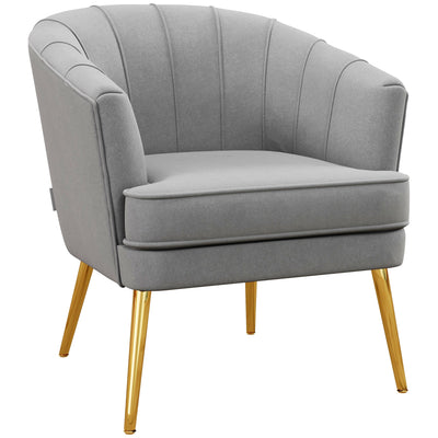 HOMCOM Elegant Living Accent: Fabric Armchair with Gold Metal Legs for Home Office, Bedroom, Grey Finish 