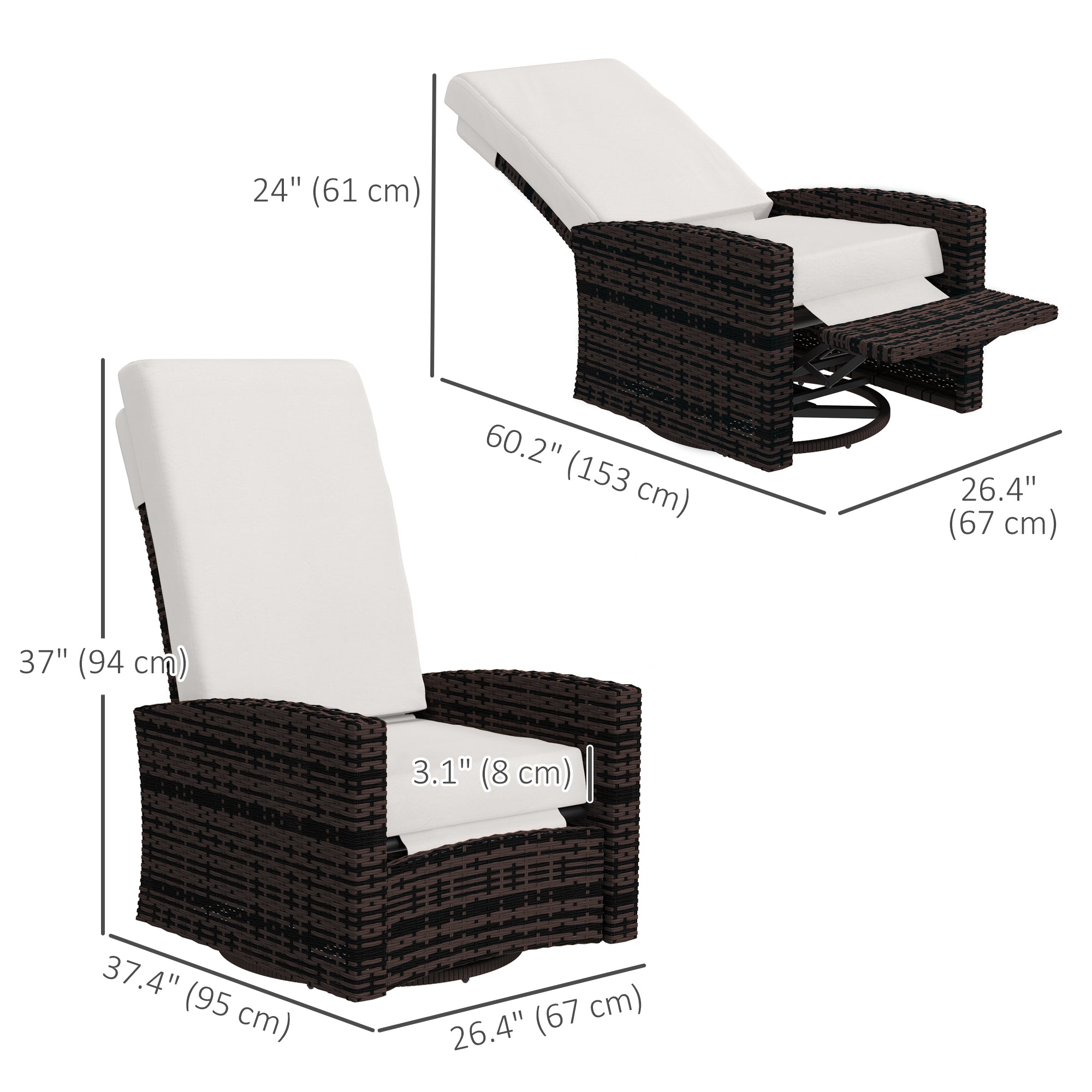Outsunny Outdoor Rattan Wicker Lounge Chair with Footrest & Soft Cushion for Patio, Garden, Backyard, Khaki 
